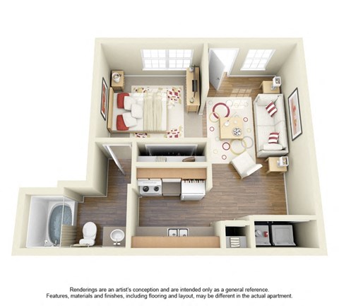 Floor plan for studio, 1 bath, 487 sqft